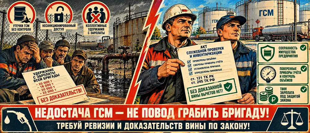 Повесили недостачу ГСМ на всю смену: когда бригадная матответственность незаконна и как отбить зарплату 🛢️🛡️